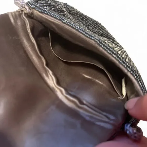 Vintage Beaded Evening Bag Grey/Black | Satin Silk Interior | Excellent Vintage - Picture 5 of 8